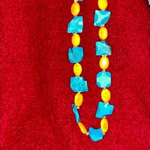 💎Turquoise/orange stone handmade necklace 12”